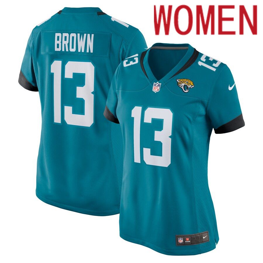 Women Jacksonville Jaguars #13 John Brown Nike Green Game NFL Jersey->women nfl jersey->Women Jersey